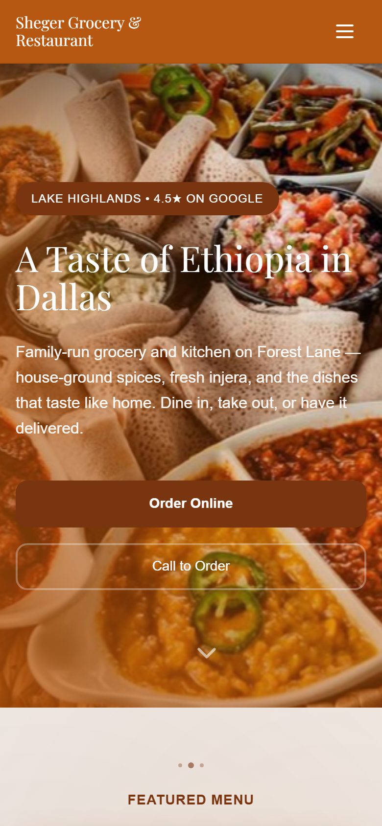 Sheger Grocery — live website — mobile view